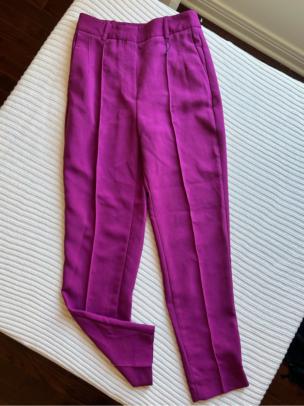 Zara Magenta Purple‎ Pleated Tapered Trousers XS Cuffed Suiting Pants 8944/336